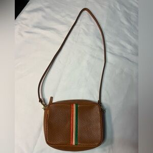 Brown Perforated Crossbody Bag with Stripes